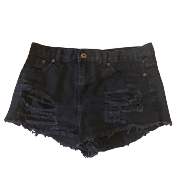 F21 black jean shorts 28 - Picture 1 of 2